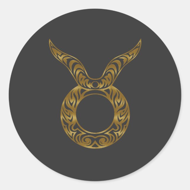 Taurus Zodiac - Tribal Gold Classic Round Sticker (Front)