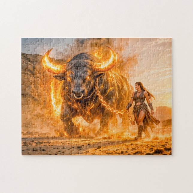 Taurus Zodiac with Warrior Leading a Fiery Celesti Jigsaw Puzzle (Horizontal)