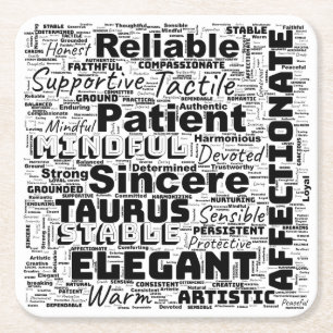 Taurus Zodiac Word Cloud Inspiration Square Paper Coaster