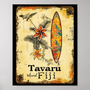 Tavaru Island Fiji Surfboard Surfer Beach Surfing Poster