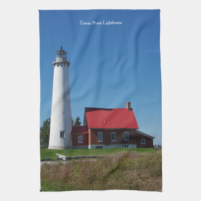Tawas Point Lighthouse kitchen towel (Vertical)