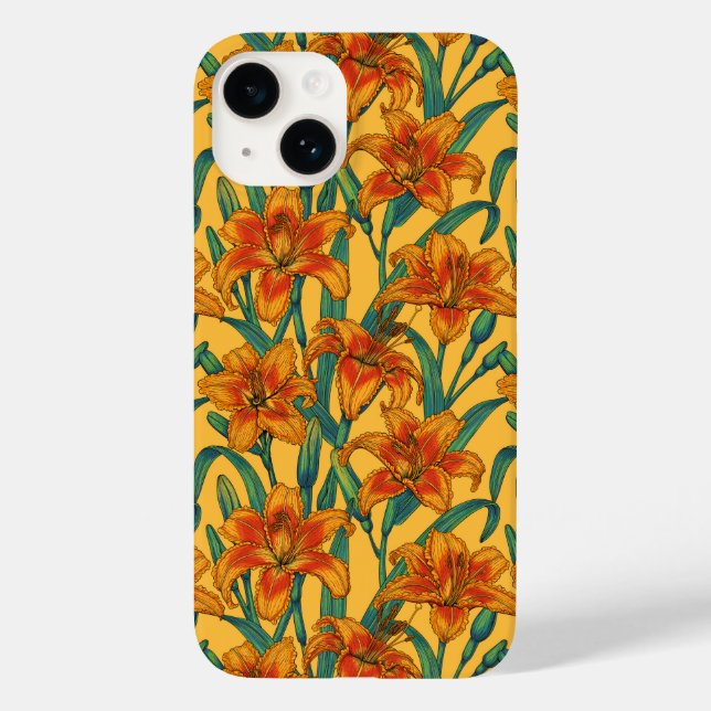 Tawny daylily flowers, blue and yellow Case-Mate iPhone case (Back)