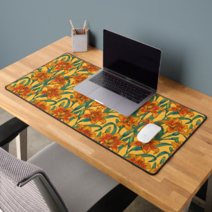 Tawny daylily flowers, blue and yellow desk mat
