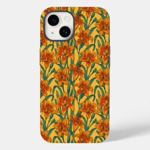 Tawny daylily flowers, blue and yellow iPhone 14 case