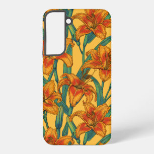 Tawny daylily flowers, blue and yellow samsung galaxy case