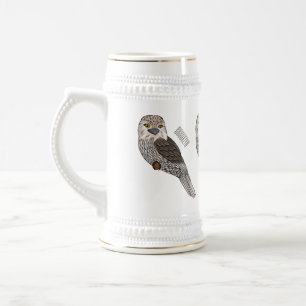 Tawny frogmouth bird cartoon illustration beer stein