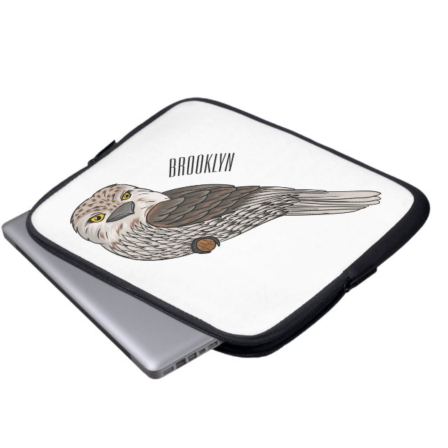 Tawny frogmouth bird cartoon illustration laptop sleeve (Front Bottom)