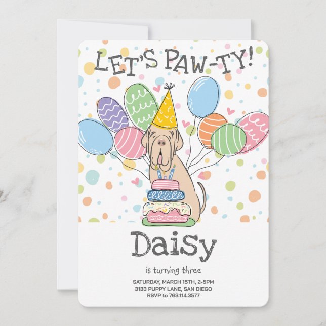 Tawny Neapolitan Mastiff Dog Birthday  Invitation (Front)