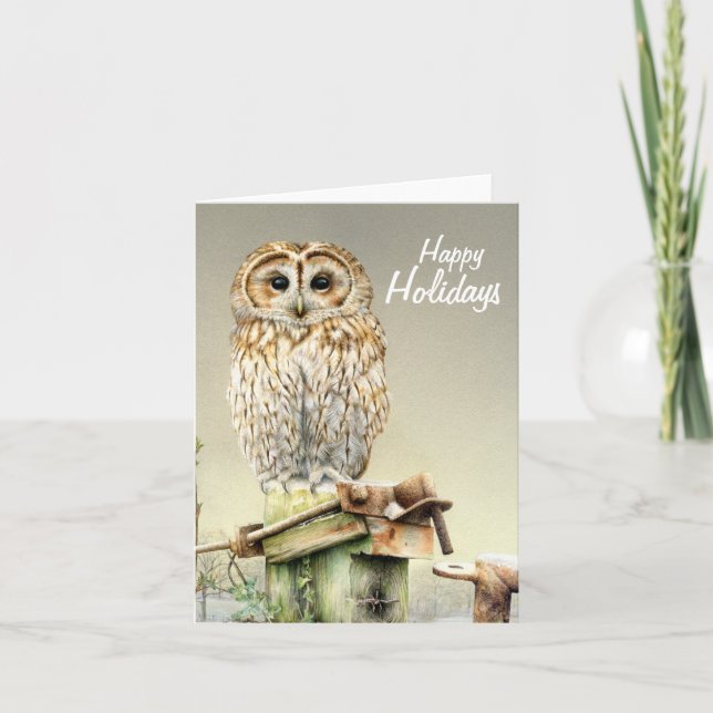Tawny Owl dans la neige belle carte de Noël (Devant)