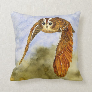 Tawny Owl In Flight Throw Pillow