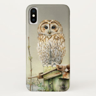 Tawny Owl in the Snow fine art watercolor Case-Mate iPhone Case