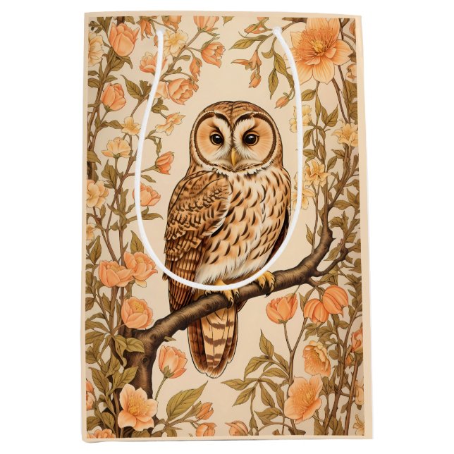 Tawny Owl Peach Blossoms William Morris Inspired Medium Gift Bag (Front)