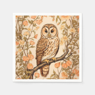 Tawny Owl Peach Blossoms William Morris Inspired Napkin