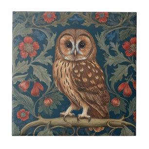 Tawny Owl William Morris style Left facing Tile
