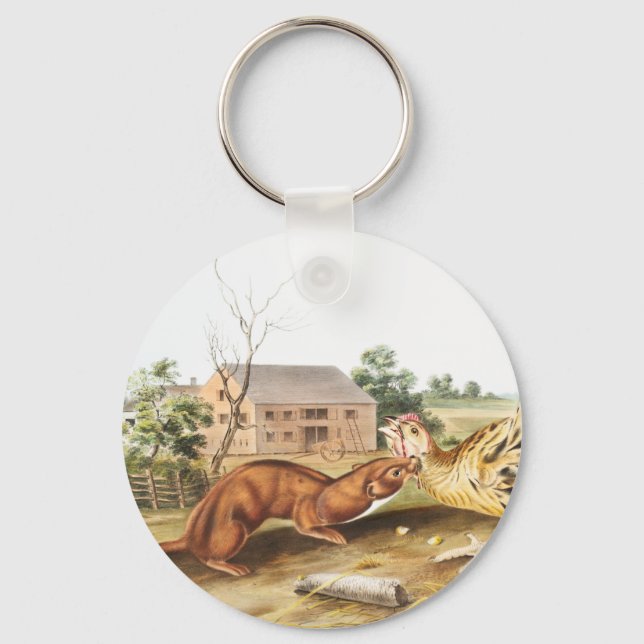Tawny Weasel (Putorius fuscus) Illustration Keychain (Front)