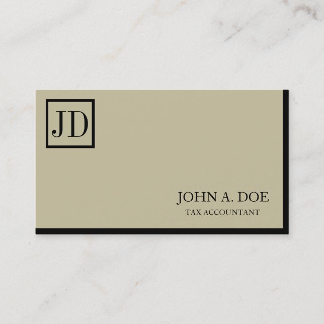 Tax Accountant Square Monogram Tan Black Business Card (Front)