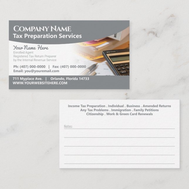 Tax Preparation (Preparer) Business Card (Front/Back)