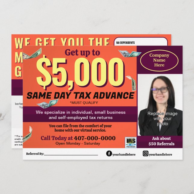 Tax Preparation Preparer Editable E-file Flyer Program (Front/Back)
