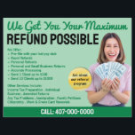 Tax Preparation (Preparer) Refund Flyer<br><div class="desc">These professional attention grabbing customizable tax preparation refund flyer templates are great for the small tax preparation/accountant business.</div>