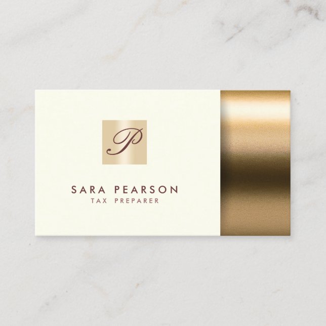 Tax Preparer Elegant Gold Monogram Business Card (Front)