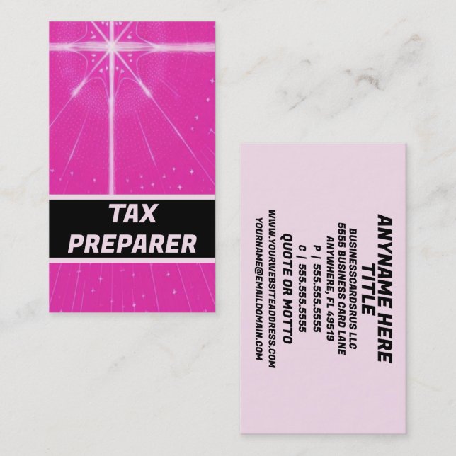 Tax Preparer Fabulous Pink Business Card (Front/Back)