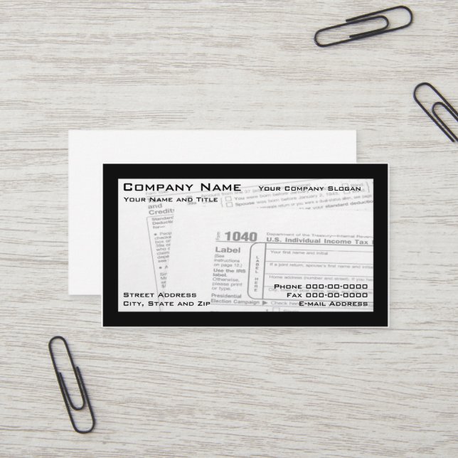 Tax Preparer Federal Tax Form Business Card (Front/Back In Situ)