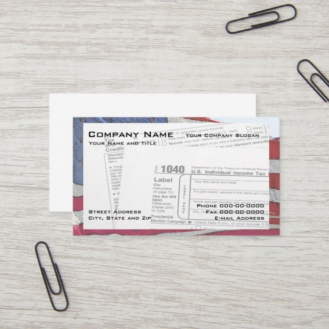 Tax Preparer Federal Tax Form Business Card (Front/Back In Situ)