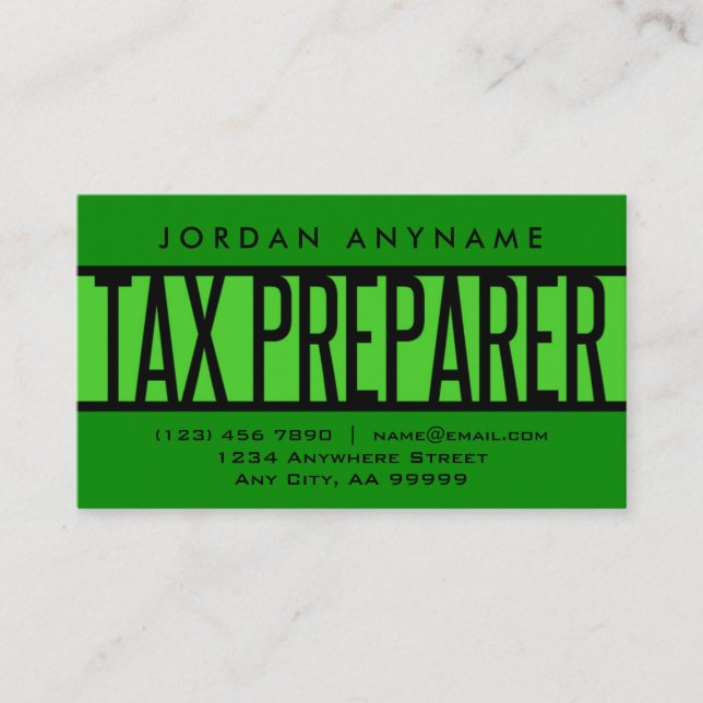 Tax Preparer Green Business Card (Front)