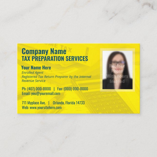 Tax Preparing (Preparer) Photo Business Card (Front)