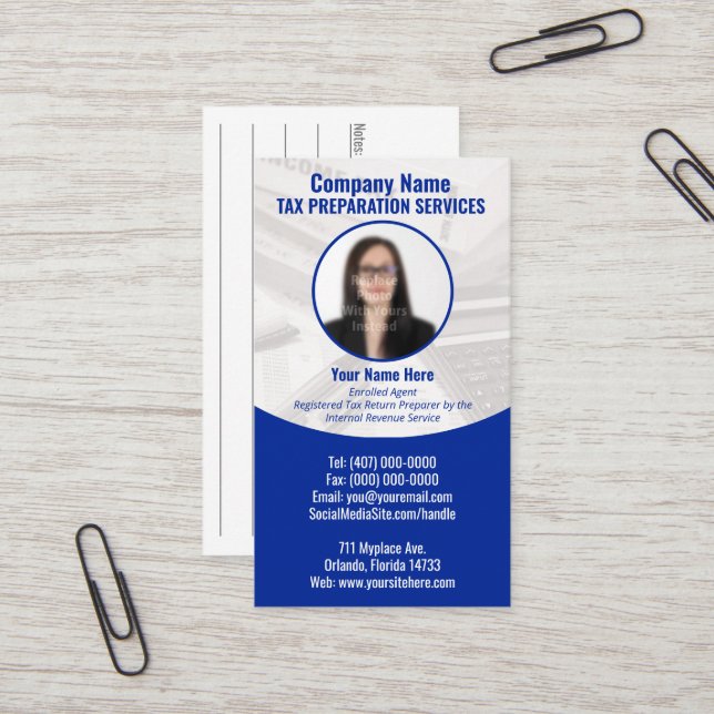 Tax Preparing (Preparer) Photo Business Card (Front/Back In Situ)