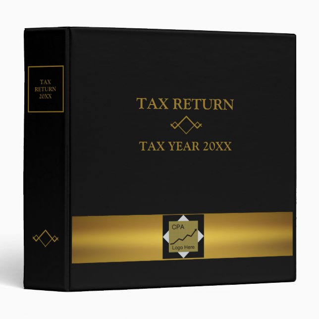Tax Return, Black | Gold  Customizable Logo  3 Rin Binder (Front/Spine)