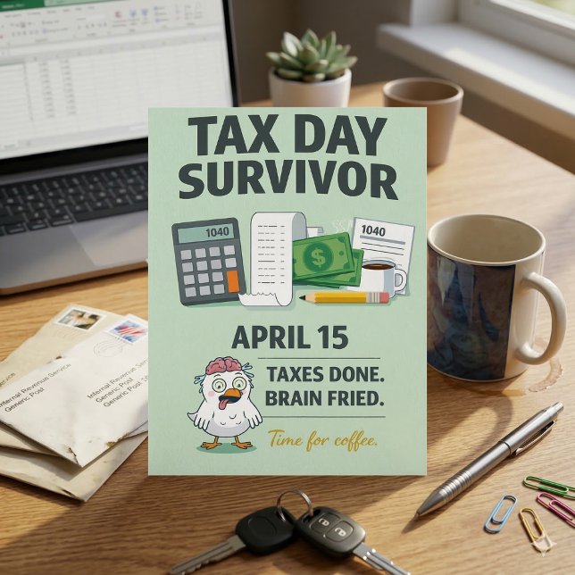 Taxes Done Brain Fried Funny April 15 Tax Survivor Postcard (Creator Uploaded)
