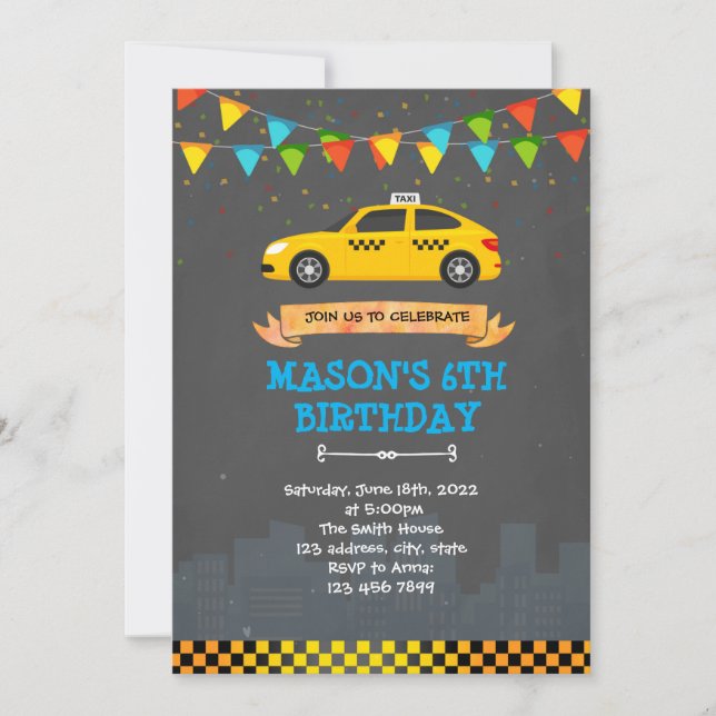 Taxi birthday party invitation (Front)
