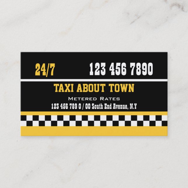 Taxi cab black white yellow business card (Front)