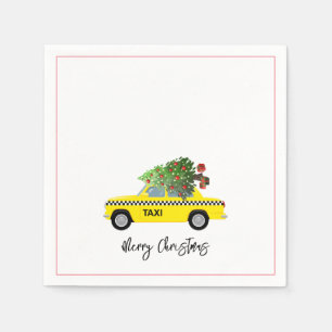Taxi Cab Merry Christmas Tree Holiday City Festive Napkin