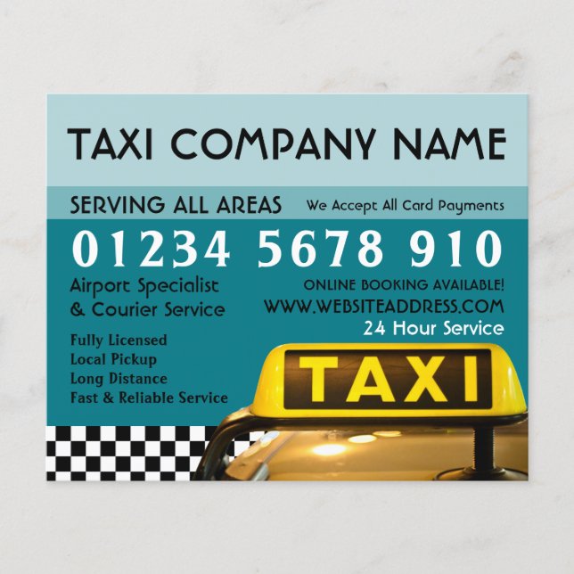 Taxi Cab Sign with Price List Advertising Flyer (Front)