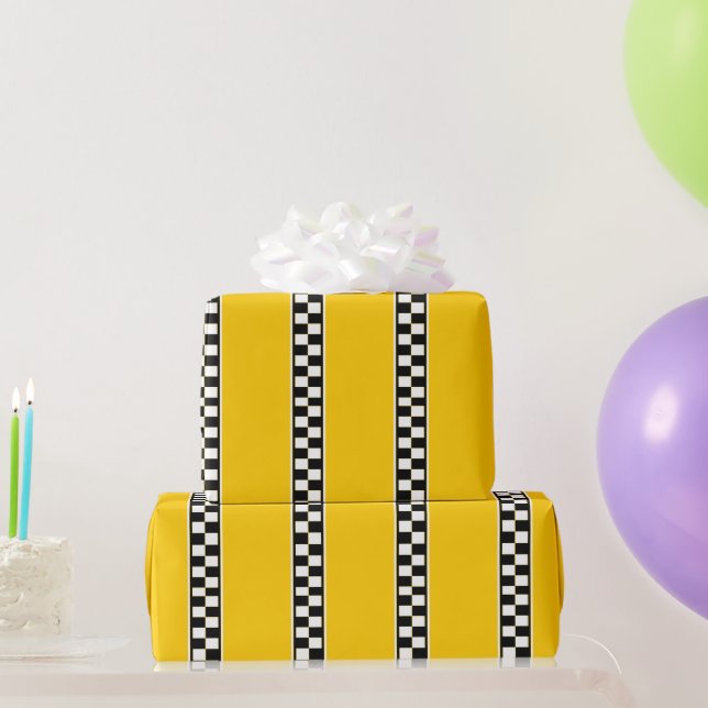 Taxi cab yellow black chequered pattern party wrapping paper (Party Gifts)