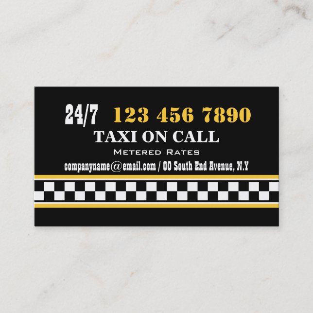 Taxi cab yellow black white #4 business card (Front)