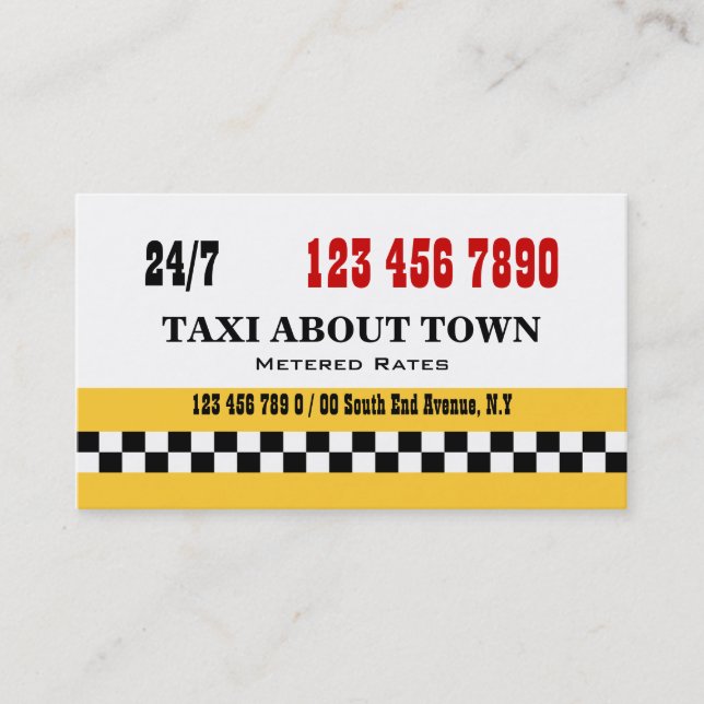 Taxi cab yellow red black business card (Front)