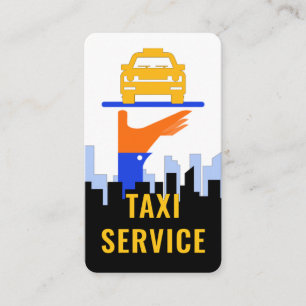 Taxi Car On Serving Tray City Silhouette Business Card