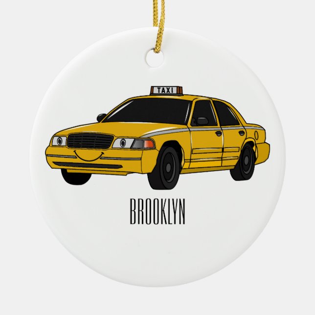 Taxi cartoon illustration ceramic ornament (Front)