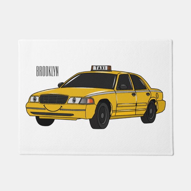 Taxi cartoon illustration doormat (Front)