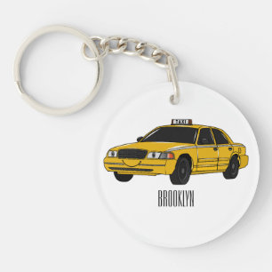 Taxi cartoon illustration keychain