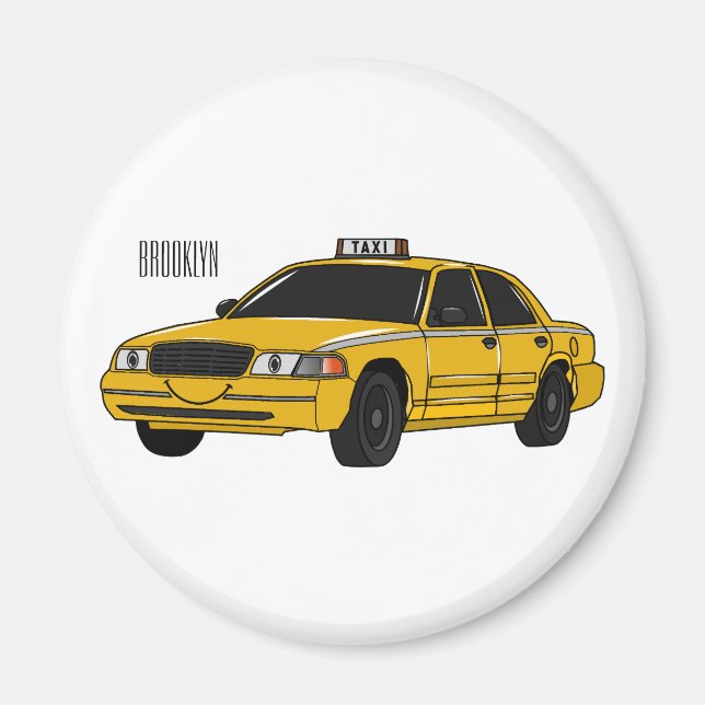 Taxi cartoon illustration magnet (Front)