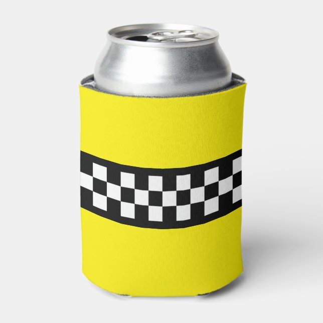 Taxi Check Stripe Pattern Can Cooler (Can Front)