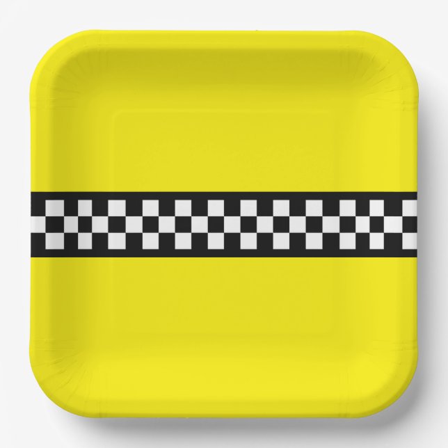 Taxi Check Stripe Pattern Paper Plate (Front)