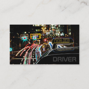 Taxi driver cabdriver city street lights at night business card