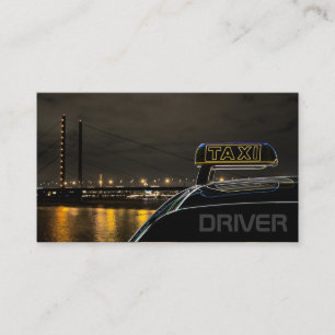 Taxi driver cabdriver city street lights at night business card