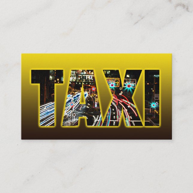 Taxi driver cabdriver yellow taxi neon city lights business card (Front)