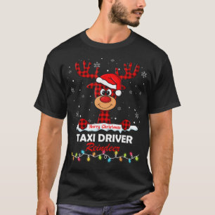 Taxi Driver Reindeer Santa Hat Buffalo Plaid Chris T-Shirt